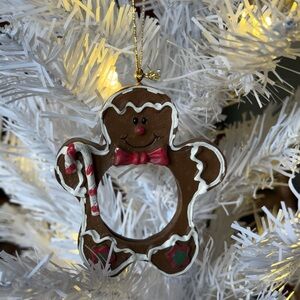 Festive Gingerbread Photo Holiday Ornament  with Red and White Candy Cane